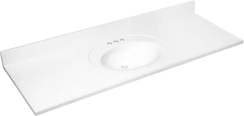 Miniatura 20 de Design House Tapa de tocador con lavabo, protector contra salpicaduras de 4 pulgadas, mármol cultivado, resistente a las manchas, agujeros Blanco