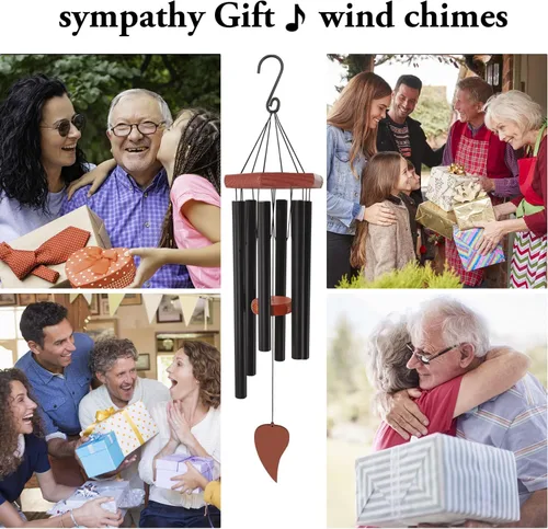 Miniatura 7 de Campanillas de viento para exteriores, campanillas de viento conmemorativas con 6 tubos de metal largos, carillón de viento de condolencia
