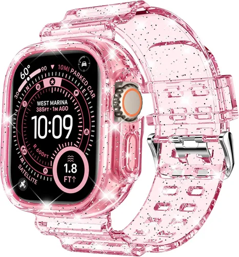Miniatura 68 de DABAOZA - Correa compatible con Apple Watch de 49 mm, 46 mm, 45 mm, 44 mm, 42 mm, 41 mm, 40 mm, 38 mm, con protector, correa de TPU brillante