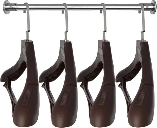 DEDU Paquete de 15 perchas de traje para hombres, perchas marrones extra anchas antideslizantes de ancho 17.7 pulgadas, plástico grueso con barra