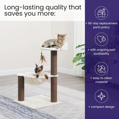 Miniatura 8 de Catry Nirvana Árbol para gatitos de 3 niveles con perca de felpa, hamaca suave y postes rascadores de cuerda de papel, muebles minimalistas