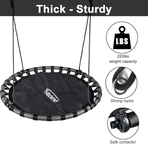 Miniatura 2 de Columpio de árbol de platillo negro de 43 pulgadas para niños, columpio redondo volador impermeable y resistente a todo tipo de clima, tapete