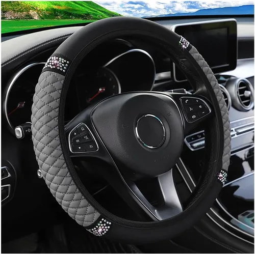 Miniatura 15 de Osilly Funda brillante para volante de automóvil, 15 pulgadas, con diamantes de imitación brillantes, piel suave, protector elástico, para mujeres