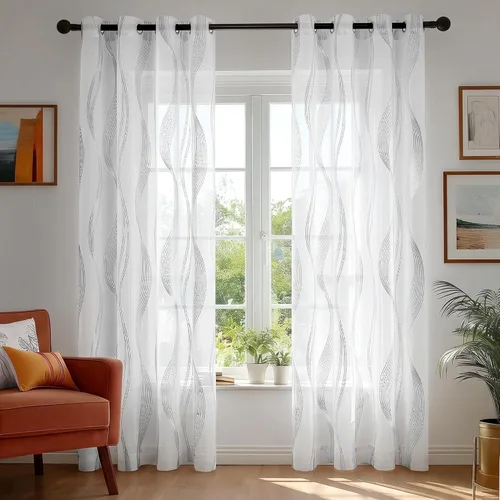 Miniatura 15 de Deconovo Oeko-TEX - Cortinas con estampado de lámina transparente con certificación Oeko-TEX, 2 paneles, ojales en la parte superior, elegantes