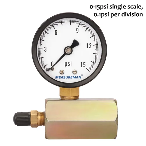 Miniatura 3 de Medidor de prueba de presión de gas MEASUREMAN de 2" en acero, conexión FNPT de 3/4", 0-15 psi, precisión de +/-3-2-3%