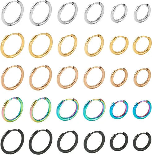 Miniatura 20 de Craftdady Aretes de aro chapados en oro de 14 quilates, 12 pares de aretes de aro de latón con múltiples bucles, círculo, lágrima, flor, palanca
