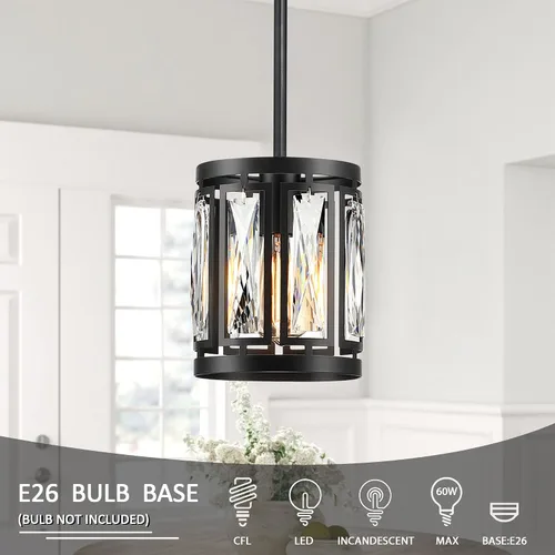 Miniatura 3 de Lámpara colgante de cristal con pantalla de tambor negra mate, araña de 2 paquetes para isla de cocina, luces de techo modernas para sala de estar