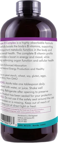 Miniatura 2 de Life Solutions Liquid Super B Complex -32 oz Aumenta naturalmente los niveles de energía de tu cuerpo