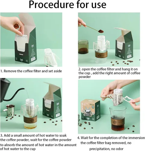 Miniatura 6 de 100 bolsas de filtro de café portátiles, para colgar en las orejas, para café, para un solo bebedor, desechables, para el hogar, la oficina, viajes