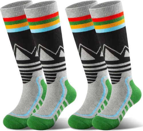 Calcetines de esquí para niños, 2 pares3 pares, cálidos y gruesos, calcetines de nieve OTC para niños y niñas, esquí de invierno y snowboard, Verde