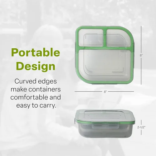 Miniatura 2 de MyGo Container - Contenedor pequeño de 3 compartimentos para llevar, 8" x 8" x 2-1/2", reutilizable, apto para microondas, certificado NSF