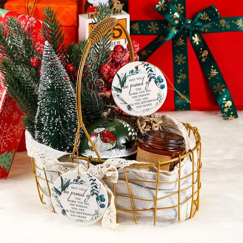 Miniatura 5 de 5 piezas de adornos navideños de agradecimiento, regalos de apreciación navideña, "Que estés orgulloso del trabajo", árbol de Navidad de cerámica