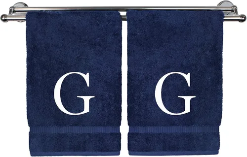 Miniatura 12 de Toalla de mano monogramada, regalo personalizado, juego de 2 - Toalla bordada con letra de bloque dorada - Extra absorbente 100% algodón turco
