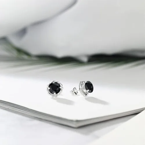 Miniatura 313 de Gem Stone King Aretes de plata de ley 925 de 0.236 in con piedra natal redonda para mujer
