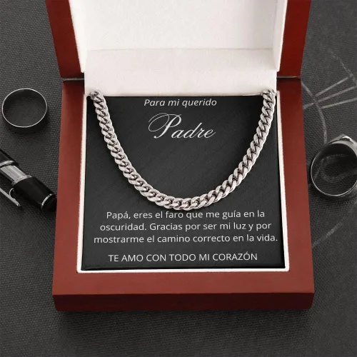 Miniatura 3 de LEO'S PRINT SHOP Regalo Para Papa de Hija Cadena Cubana Detalle Original Para Hombre Collar Con Mensaje Dedicatoria Idea Dia del Padre Cumpleaños
