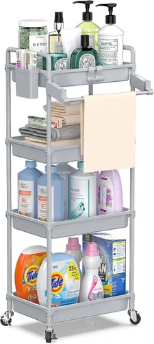 Miniatura 10 de SPACEKEEPER Carrito de almacenamiento rodante, carrito utilitario de 3 niveles, organización de cuarto de servicio, estantería móvil, organizador