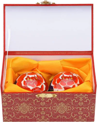 Miniatura 9 de 1.97 '' Bolas de Baoding Chino Ejercicio de la mano Bolas de masaje con caja Rosa roja Patrón Bolas con campanillas Padres Regalo TQZDBS71 Rojo