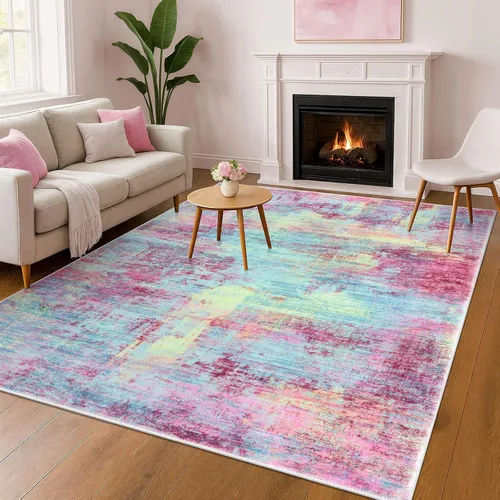 Miniatura 28 de IOHOUZE Alfombra pequeña abstracta de 2 x 3 pies, alfombra de entrada lavable para entrada interior, alfombras con respaldo de goma, alfombra gris