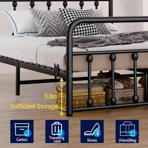 Miniatura 7 de erosoei Base de cama matrimonial completa de metal con espacio de almacenamiento, base de cama de acero de 74.8 pulgadas con almohadillas