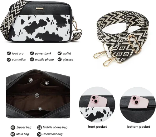 Miniatura 11 de Juego de 4 bolsas modernos para mujer de cuero sintético: bolso tote, bolso de hombro, bolso de mano y cartera.
