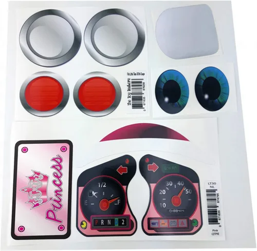 Calcomanías de repuesto para Little Tikes Princess 30th Cozy Coupe Car Juego completo de faros delanteros con ojos azules y luces traseras