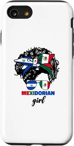Miniatura 13 de Funda para iPhone 13 Pro Max mitad mexicana y salvadoreña mexicana y salvadoreña para niña con la bandera de El Salvador