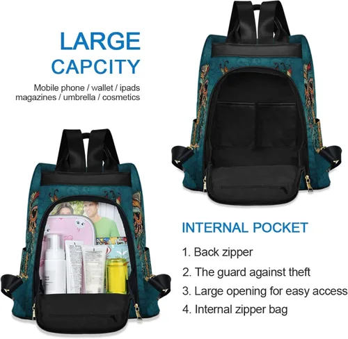 Miniatura 3 de ALAZA - Mochila para mujer, antirrobo, a la moda, bolsa de hombro, estampado de búho y étnico