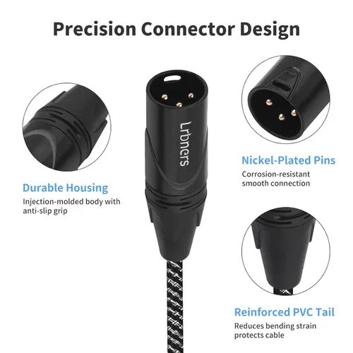 Miniatura 5 de Cable XLR de ángulo recto hembra a macho de 1.5 pies, cable adaptador XLR de 3 pines de 90 grados, conectores de bloqueo de aleación de zinc, doble