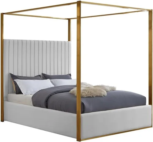 Miniatura 10 de Meridian Furniture JonesBlack-Q Jones Collection Modern Cama Queen tapizada contemporánea, terciopelo negro, acolchado de canal, marco de latón