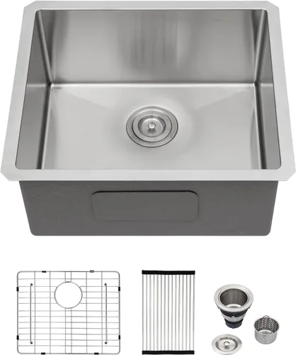 Miniatura 36 de Logmey Fregadero de cocina de montaje inferior de 33 pulgadas 33x19 Fregaderos de acero inoxidable SUS304 calibre 16 hechos a mano de un solo