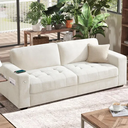 Hanherry - Sofá de 89" para sala de estar, sofá moderno y cómodo con cojín de asiento de firmeza media, funda extraíble, reposabrazos anchos, puerto