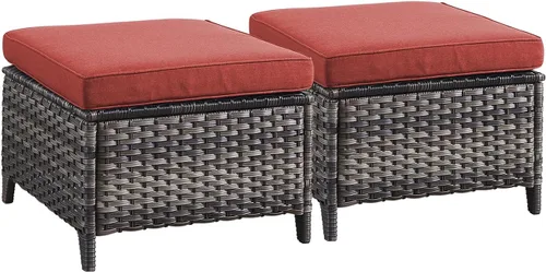 Miniatura 19 de Rilyson Juego de 2 otomanas de mimbre de lujo para exteriores, otomanas grandes de ratán de capacidad de 250 libras para reposapiés de patio, juego