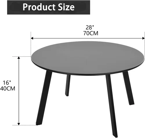 Miniatura 3 de Mesa de centro para patio, mesa redonda de acero de metal para exteriores, resistente a la intemperie, mesa antioxidante (negro)