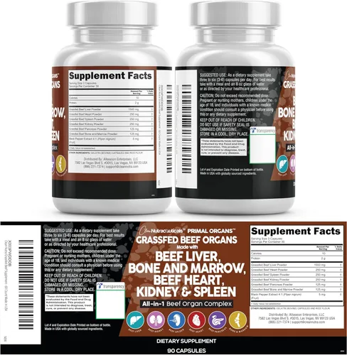 Miniatura 8 de Cápsulas de hígado de res alimentada con pasto de Clean Nutraceuticals - Suplemento de calidad premium empaquetado con corazón de res, bazo