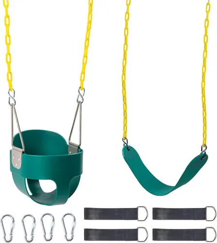 Ktaxon Juego de asiento de columpio para niños pequeños, con respaldo alto y columpios resistentes con cadenas recubiertas, correas para árbol y