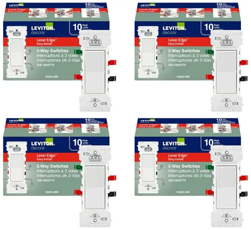 Miniatura 9 de Leviton Lever Edge - Interruptor basculante de 3 vías de 15 amperios, E5603-SW, color blanco