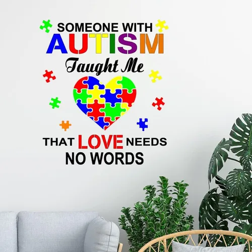 Miniatura 2 de Calcomanía de pared para autismo, corazón, amor, no hay palabras, para concientización sobre el autismo, para pared, soporte autista, rompecabezas