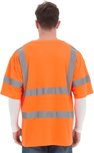 Miniatura 7 de ProtectX Camiseta de seguridad reflectante de manga corta de alta visibilidad, camisas de alta visibilidad transpirables resistentes para hombres