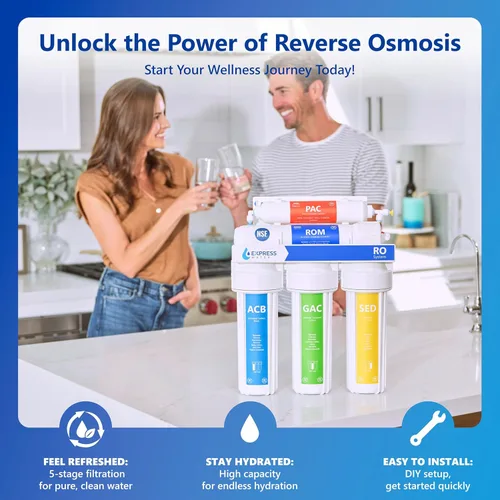 Miniatura 2 de Express Water Sistema de filtración de agua de ósmosis inversa - Sistema de filtro de agua RO de 5 etapas con grifo y tanque - Filtro de agua debajo