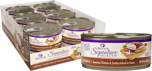 Miniatura 10 de Wellness CORE Signature Selects - Alimento húmedo enlatado triturado para gatos adultos, natural, rico en proteínas, sin granos, receta de entrada