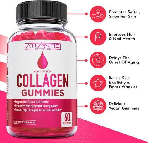 Miniatura 2 de Atlantis Nutrition Gomitas de colágeno 60 + gomitas de fibra prebiótica sin azúcar para adultos, paquete de 2 (120 gomitas)