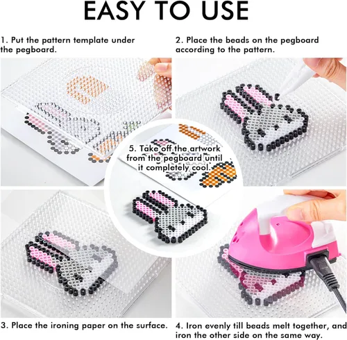 Miniatura 5 de INSCRAFT Kit de 30,000 cuentas de fusibles - 30 paquetes individuales de cuentas de hierro con 3 tableros de enhebrado, 5 papeles de planchado, 10