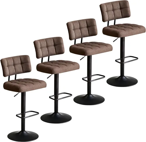 Miniatura 10 de Juego de 2 taburetes de bar giratorios de altura ajustable, taburetes de barra de tela de lino sin brazos con reposapiés para cocina, hogar, bar