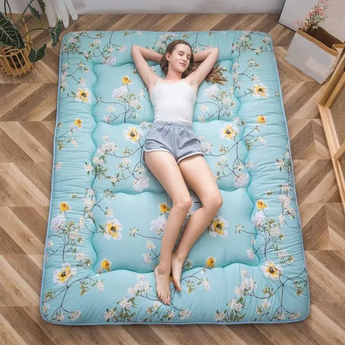 Shiki - Colchón de futón japonés, colchón grueso de suelo, almohadilla de dormir enrollable con funda lavable para dormitorio de invitados, Flor