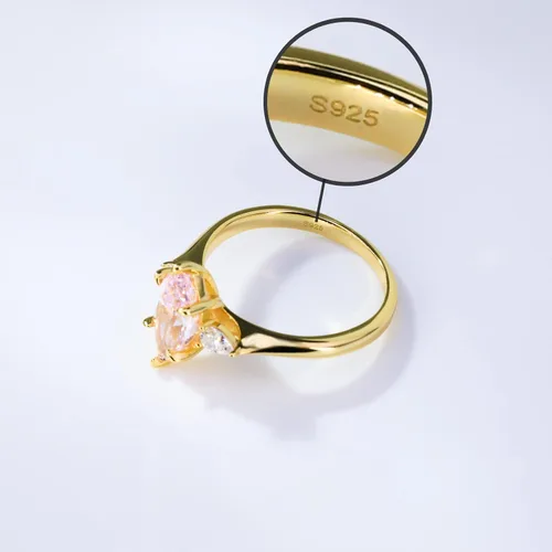 Miniatura 3 de Anillos de oro de 2 quilates para mujer, anillos de plata de ley 925 con circonita marquesa rosa, anillo de compromiso chapado en oro de 18 quilates