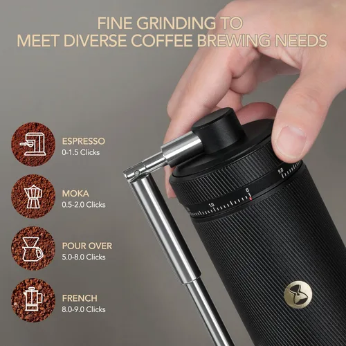 Miniatura 5 de Timemore S3 Molinillo de café manual - Ajuste externo con rebaba patentada de acero inoxidable Molinillo de café manual de alta precisión Negro