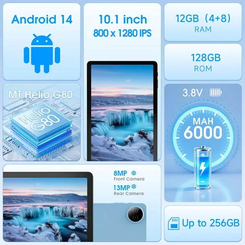Miniatura 2 de DigiLand Tablet Android con pantalla táctil HD, tableta WiFi para estudio, lectura y transmisión, tableta ligera para el hogar, estudiantes