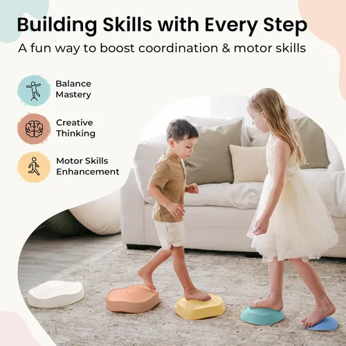 Miniatura 5 de Tiny Land Piedras para pisar para niños, 5 piezas Piedras antideslizantes para niños pequeños, Piedras sensoriales para promover el equilibrio
