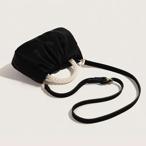 Miniatura 6 de Beatfull Bolso de noche para mujer, bolso de mano pequeño con perlas de cuero suave, bolso fruncido para boda, novia, fiesta, baile de graduación