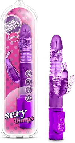 Blush Sexy Things - Mini vibrador de conejo de mariposa de 9.75 pulgadas, eje giratorio y cuentas giratorias inversas, 32 modos de clítoris Púrpura